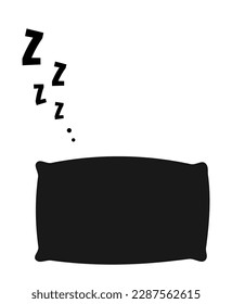 Zzz schlafen Schnurtext mit Bettkissen Vektorsymbol. Nachtschläfrige Geräusch-Illustration. Schwarzes Zeichen einzeln auf weißem Hintergrund.