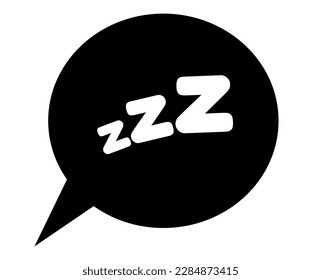 Zzz sleep snore text in black speech bubble vector icon. Night sleepy noise sound effect illustration. Black sign isolated on white background.