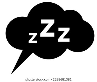 Zzz sleep snore text in black speech bubble vector icon. Night sleepy noise sound effect illustration. Black sign isolated on white background.