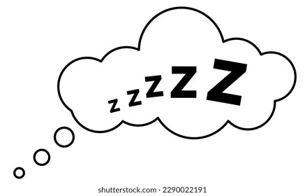 Zzz sleep snore text in black speech bubble vector icon. Night sleepy noise sound effect illustration. Black sign isolated on white background.