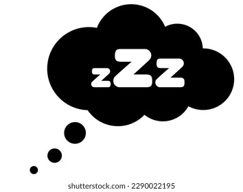 Zzz schlafen Schnurrungstext in schwarzer Sprache Blase Vektorsymbol. Nachtschläfriger Rauscheffekt Illustration. Schwarzes Zeichen einzeln auf weißem Hintergrund.