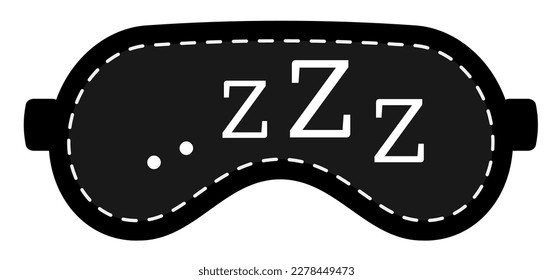 Zzz sleep snore text on eye mask vector icon. Night sleepy noise sound illustration. Black signs isolated on white background.