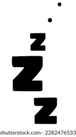 Zzz sleep snore text vector icon. Night sleepy noise sound illustration. Black relax sign isolated on white background.
