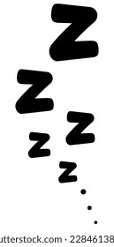 Zzz sleep snore text vector icon. Night sleepy noise sound illustration. Black relax sign isolated on white background.