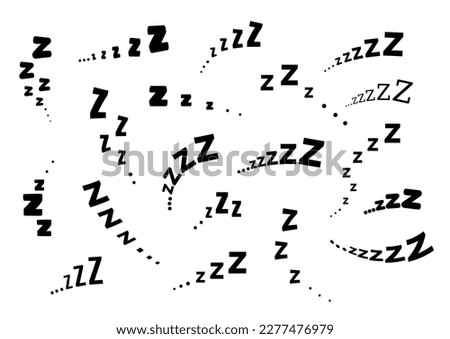 Zzz sleep snore text vector icon set. Night sleepy noise sound collection illustration. Black signs isolated on white background.