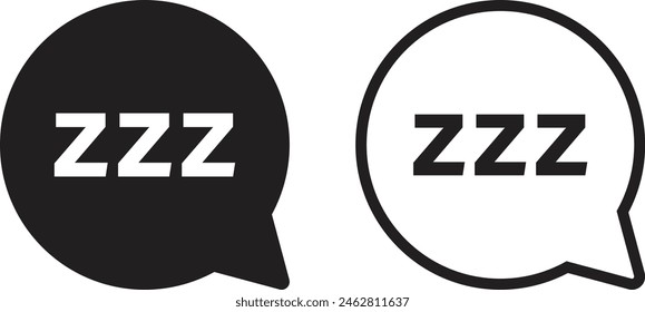 zzz speech bubble icon set in two styles . Sleeping bubble with zzz icon vector .