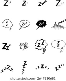 Coleção de Ícones de Símbolo Zzz - Ícones de Repouso e Repouso em Vários Estilos, Ilustração de Vetor