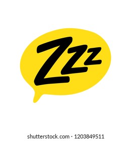 Zzz text on text bubble. Printable graphic tee. Design doodle for print. Vector illustration. Colorful tag. Cartoon hand drawn comic style. Zzz icon for sleeping mode