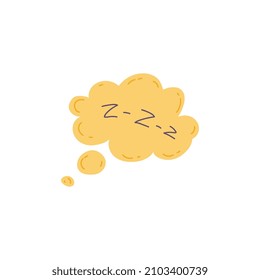 Zzz text on text bubble in shape of cloud, flat cartoon vector illustration isolated on white background. Zzz icon for sleeping and bedtime topic designs.