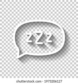 Zzz text, sign of sleep, simple icon. White linear icon with editable stroke and shadow on transparent background