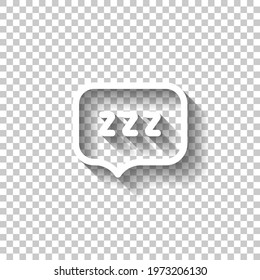 Zzz text, sign of sleep, simple icon. White linear icon with editable stroke and shadow on transparent background