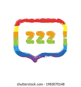 Zzz text, sign of sleep, simple icon. Drawing sign with LGBT style, seven colors of rainbow (red, orange, yellow, green, blue, indigo, violet