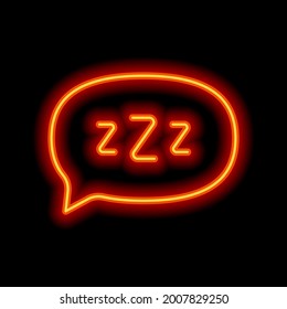 Zzz text, sign of sleep, simple icon. Orange neon style on black background. Light linear icon with editable stroke