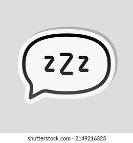 Zzz Text, Sign Of Sleep, Simple Icon. Linear Sticker, White Border And Simple Shadow On Gray Background