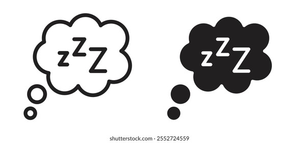 Zzz vector icon set black filled and outlined style.
