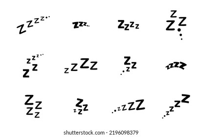 Zzz, Zzzz bed sleep snore icons, snooze nap Z sound vector effect. Sleepy yawn or insomnia sleeper text and alarm clock Zzz line icons of goodnight deep sleep, bored or tired and standby symbols