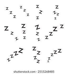 Zzz, Zzzz cama sono roncar ícones, soneca soneca Z som efeito vetorial. bocejo sonolento ou insônia texto adormecido. Zzz linha ícones de sono profundo boa noite, entediado ou cansado e símbolos de espera