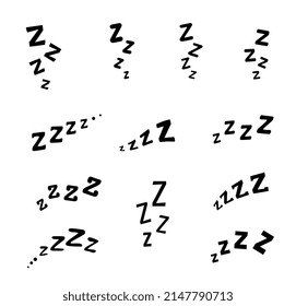 ZZZ, ZZZZ doodle bed sleep snore icons. Vector signs of nap, rest, dream or relax sound, comic book text sound effects with ZZZ lettering, apnea snoring, sleep, dream, nap or slumber isolated symbol