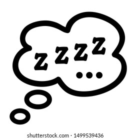 Zzzz black sleeping text inside a speech bubble on a white background, isolated vector illustration for snoring bed time or insomnia concepts in doodle style.