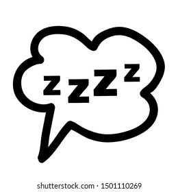 Zzzz black sleeping text inside a speech bubble on a white background, isolated vector illustration for snoring bed time or insomnia concepts in doodle style.