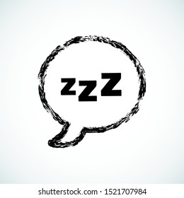 Zzzz black sleeping text inside a speech bubble with texture on a white background, isolated vector illustration for snoring bed time or insomnia concepts in doodle style.