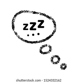Zzzz black sleeping text inside a speech bubble with texture on a white background, isolated vector illustration for snoring bed time or insomnia concepts in doodle style.