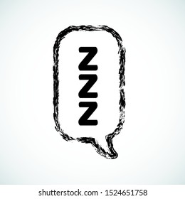 Zzzz black sleeping text inside a speech bubble with texture on a white background, isolated vector illustration for snoring bed time or insomnia concepts in doodle style.
