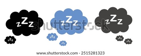 Zzzz black sleeping text inside a speech bubble on a white background, sleeping Zzz, snoring bed time or insomnia logo