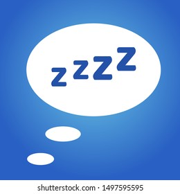 Zzzz blue sleeping text inside a white speech bubble, isolated vector illustration for snoring bed time concepts in flat style.