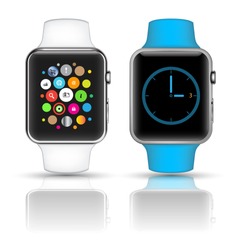 Smart watch isolated with icons on white background. Vector illustration.