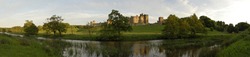 Panoramic view of Alnwick Castle, England's second largest inhabited castle. Home of the Percy's, Earls, Dukes of Northumberland since 1309.