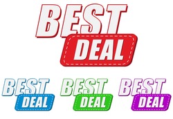 best deal, four colors labels, flat design, business shopping concept, vector