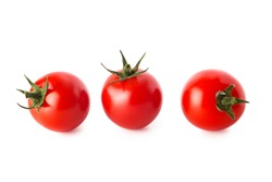 Cherry tomatoes. Three cherry tomatoes isolated on white background