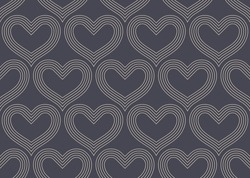 Valentine's Day Background Vector Linear Heart Seamless Pattern Abstract Retro Wallpaper. Outline Hearts Graphic Love Symbol Repetitive Subtle Texture. Art Deco Old Fashioned Tileable Illustration