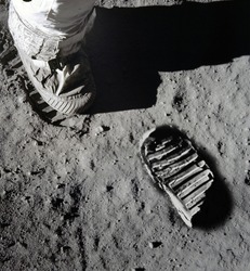 An illustration of Astronaut's boot print on moon (lunar) surface. Elements of this image furnished by NASA.