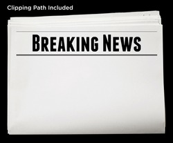 Newspaper with Breaking News Headline and Blank Content Isolated with Clipping Path.