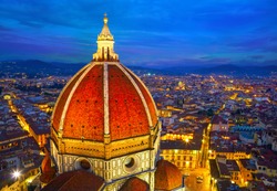 View of the Cathedral Santa Maria del Fiore at dusk. Florence, Italy