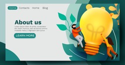 3d Business People with Big Light Bulb Idea. Innovation, Brainstorming, Creativity Concept. Website Landing page. Vector illustration