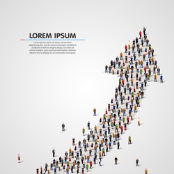 Large group of people in the shape of a grossing arrow. Way to success business concept. Vector illustration