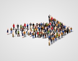 Large group of people crowded in arrow symbol. Way to success business concept. Vector illustration