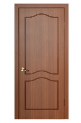 Entrance wooden door on a white background. 