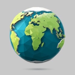 Vector earth globe illustration. Polygonal planet. Low poly design.