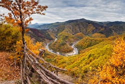 Autumn mountain. Amazing autumn view of one of the meanders of Arda River, Bulgaria.