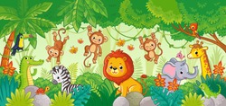 African animals in the jungle. Cute cartoon animals. Set of animals.