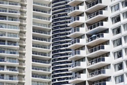 Building facades of highrise apartments in Broadbeach, Australia