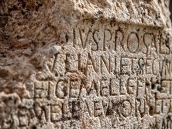Inscriptions found in the ancient Roman temple area in Baalbek, Lebanon