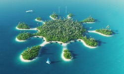 Paradise tropical island in the form of a star. 3D rendering image