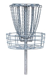 Disk golf basket isolated on white background