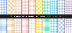 
Easter Pastel Rainbow Gingham Check Plaid Vector Patterns. Light Shades of Pink, Coral Orange, Beige, Yellow, Turquoise, Blue, Lilac and Purple. 20 Pixel Perfect Pattern Tile Swatches Included.