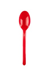 red plastic spoon isolated 